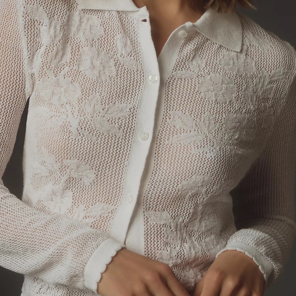 NWOT By Anthropologie Sheer Patterned Lace Cardigan Sweater Sold Out - Picture 2 of 4